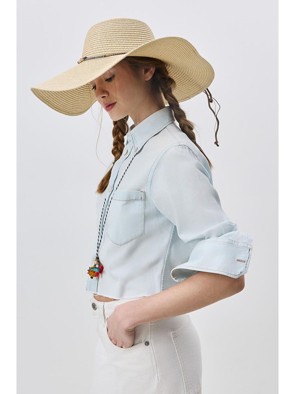 Geniş Kenar Hasır Plaj Şapkası Y25730-01 Bej-1