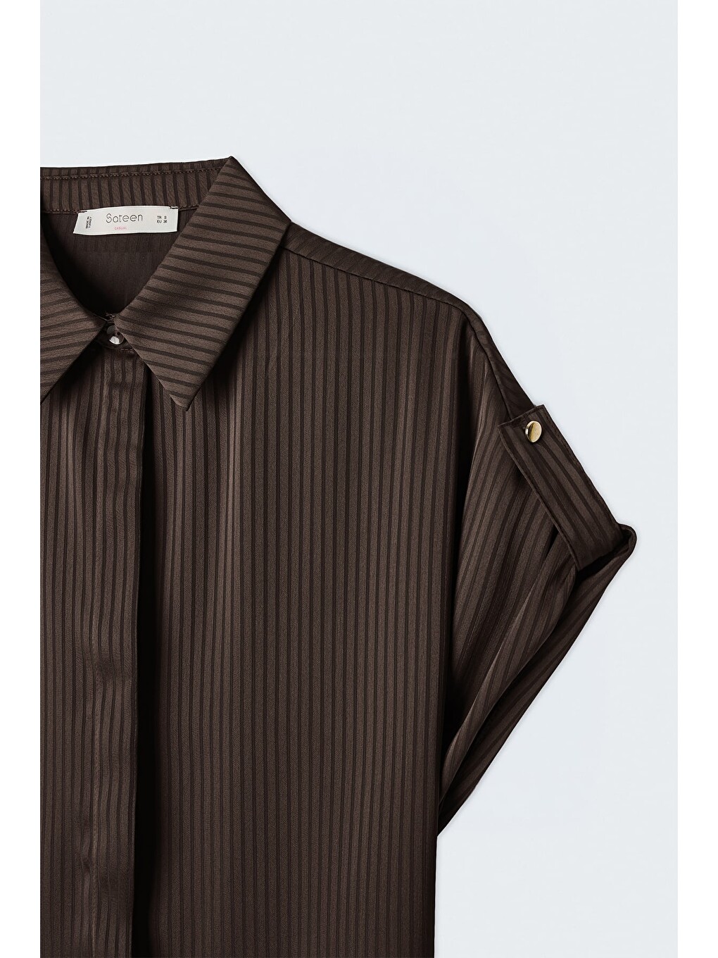 Kahverengi Çizgi Desenli Salaş Kısa Kollu Gömlek - Kahve-3