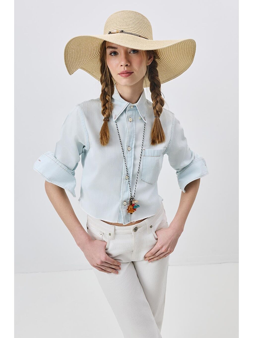 Geniş Kenar Hasır Plaj Şapkası Y25730-01 Bej-2