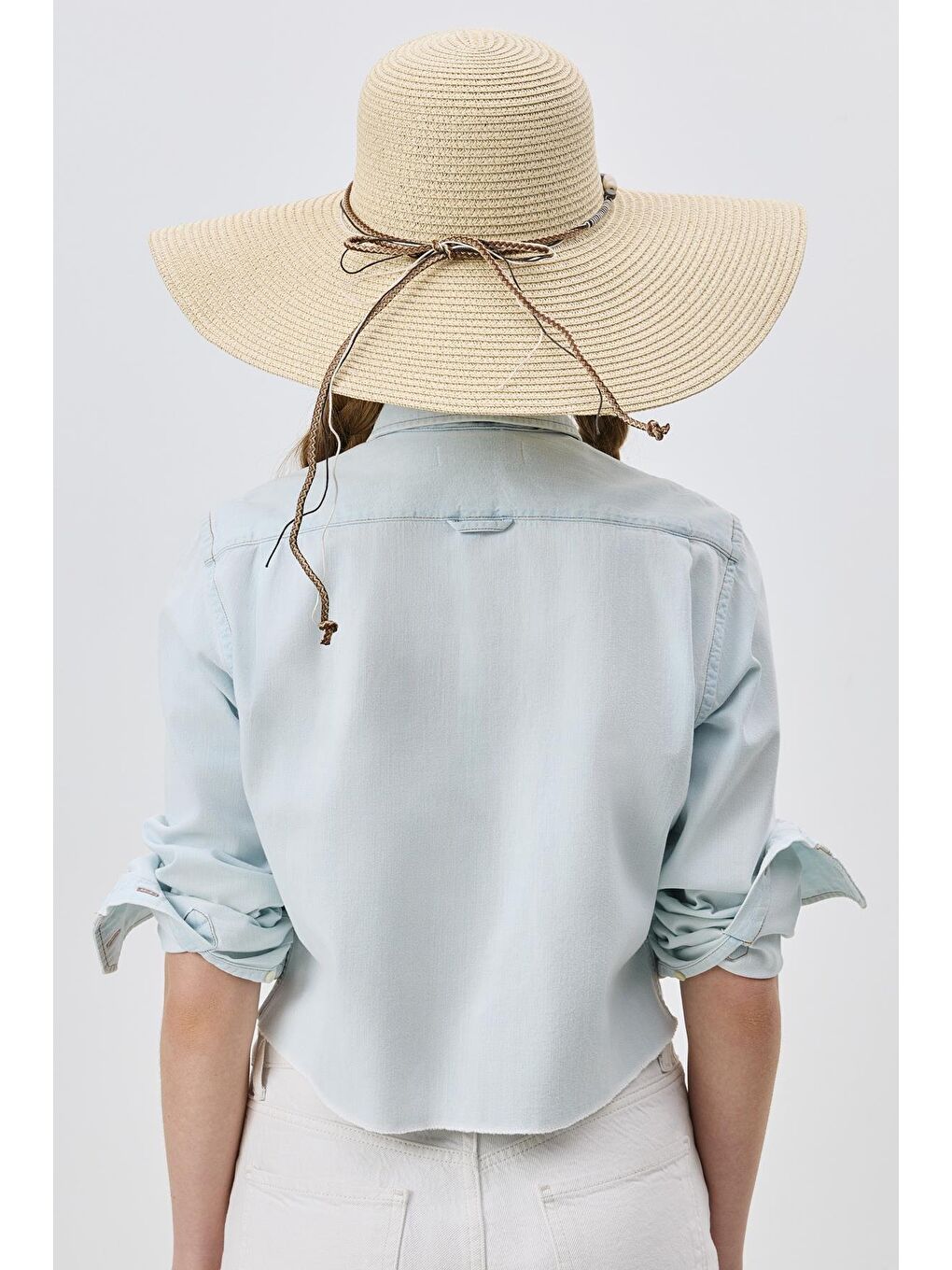 Geniş Kenar Hasır Plaj Şapkası Y25730-01 Bej-3