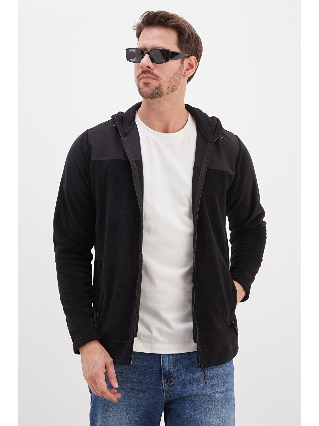 Siyah Fermuarlı Kapüşonlu Polar Sweatshirt-2