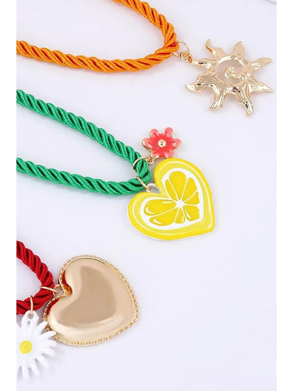 Karışık Renkli 3'lü Halat Deniz Charmlı Kolye-5