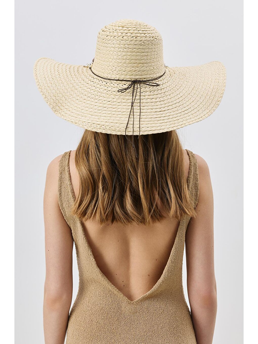 Geniş Kenar Hasır Plaj Şapkası Y25730-15 Bej-2