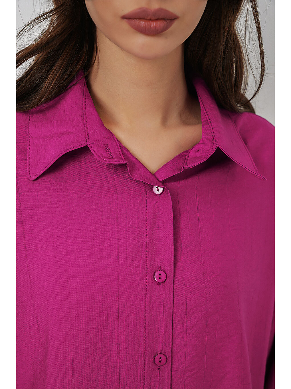 Petrol Kadın Uzun Oversize Gömlek 20334 - Koyu Pembe-4