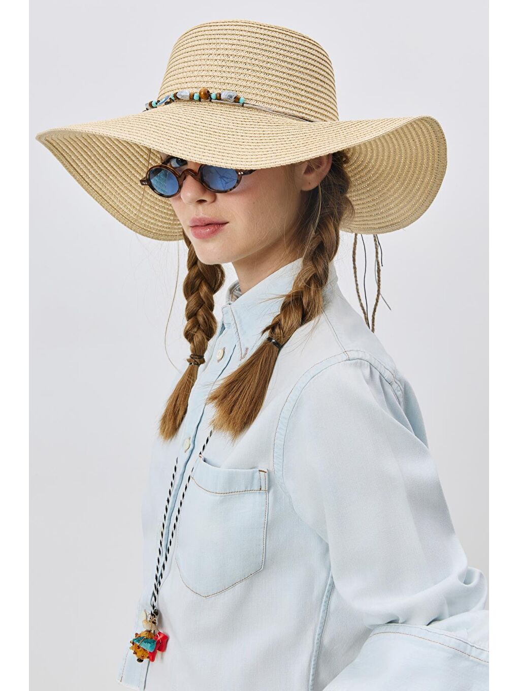 Geniş Kenar Hasır Plaj Şapkası Y25730-13 Bej-1