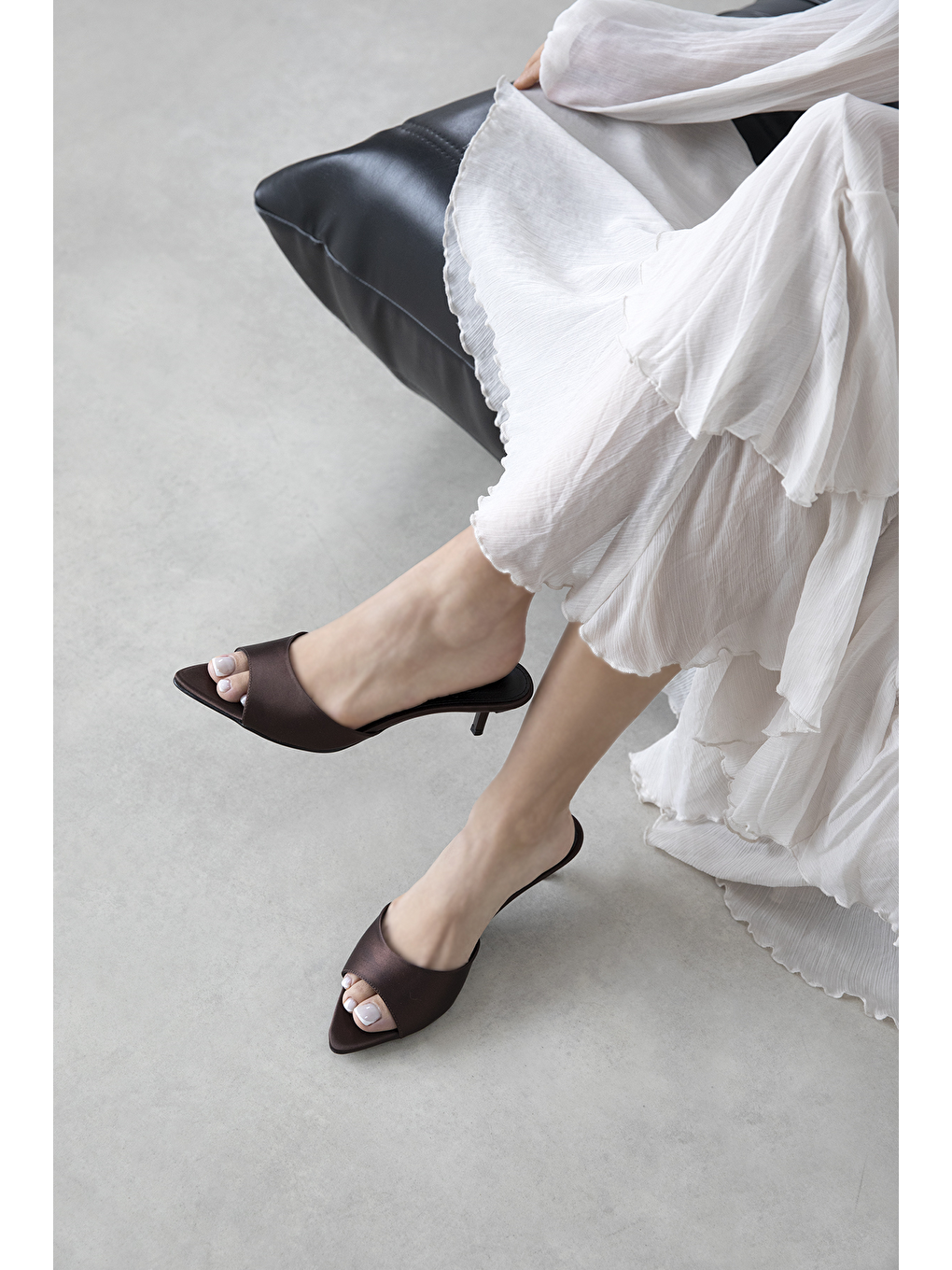 Kahverengi Randall Kadın Topuklu Saten Terlik Kahve-2