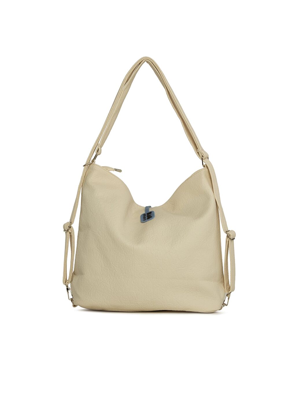 Ekru Yumuşak Dokulu Çift Çapraz Fermuarlı Askılı ve Sırt Salaş Çanta-2