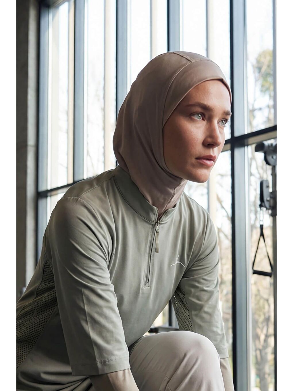 Bej Active Tesettür Spor Antrenman Bonesi Act-27 Vizon Renk-3