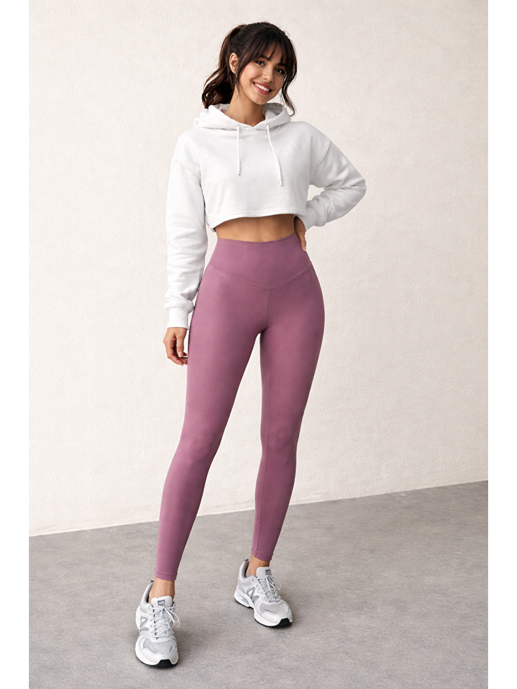 Mor Kadın Ekstra Yüksek Çapraz Kemer Bel Dalgıç Kumaş Esnek Spor Rahat Günlük Tayt-1