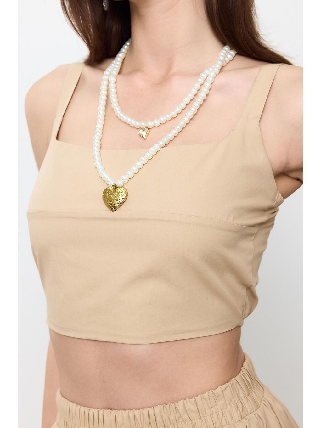 Bej %100 Pamuk Askılı Crop-1