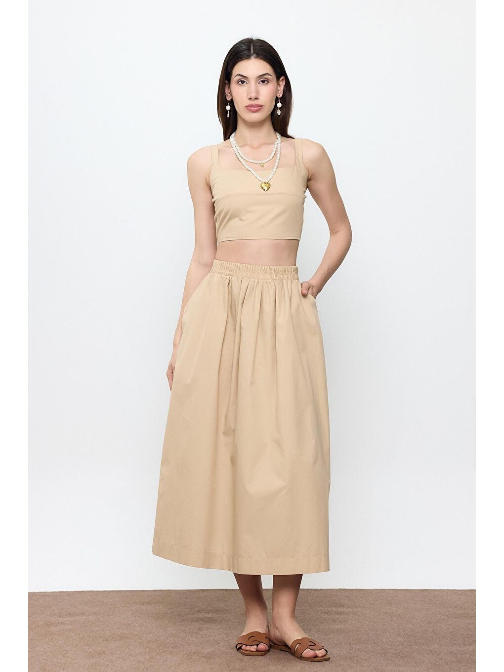 Bej %100 Pamuk Askılı Crop-2