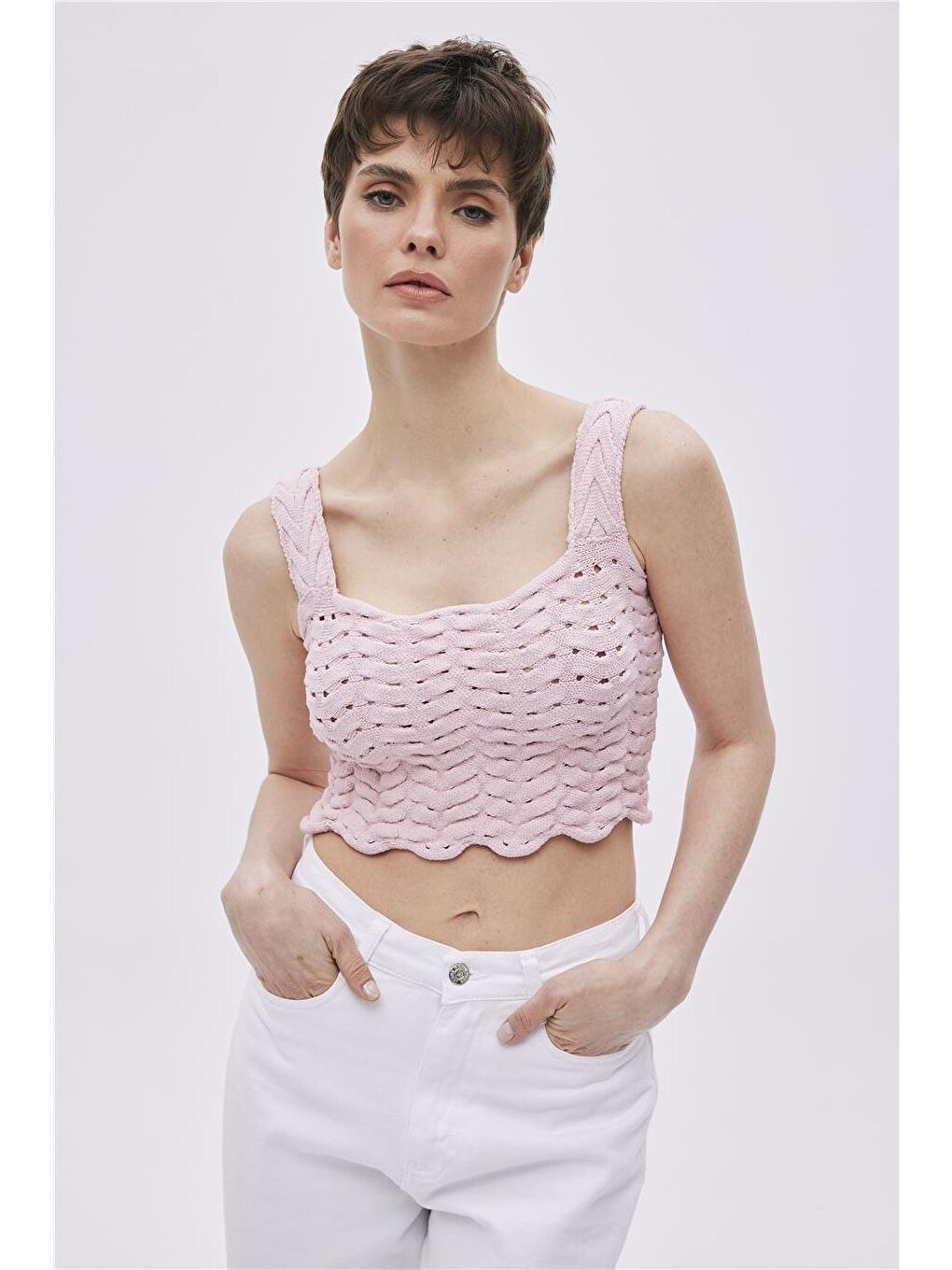 Pembe Pudra Triko Crop Top