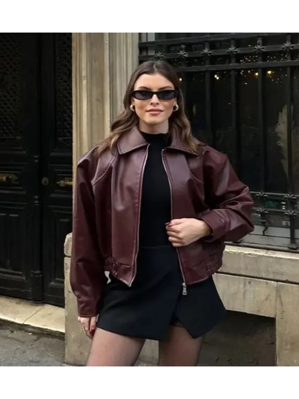 Yeni Sezon Kadın Bomber Deri Ceket Bordo