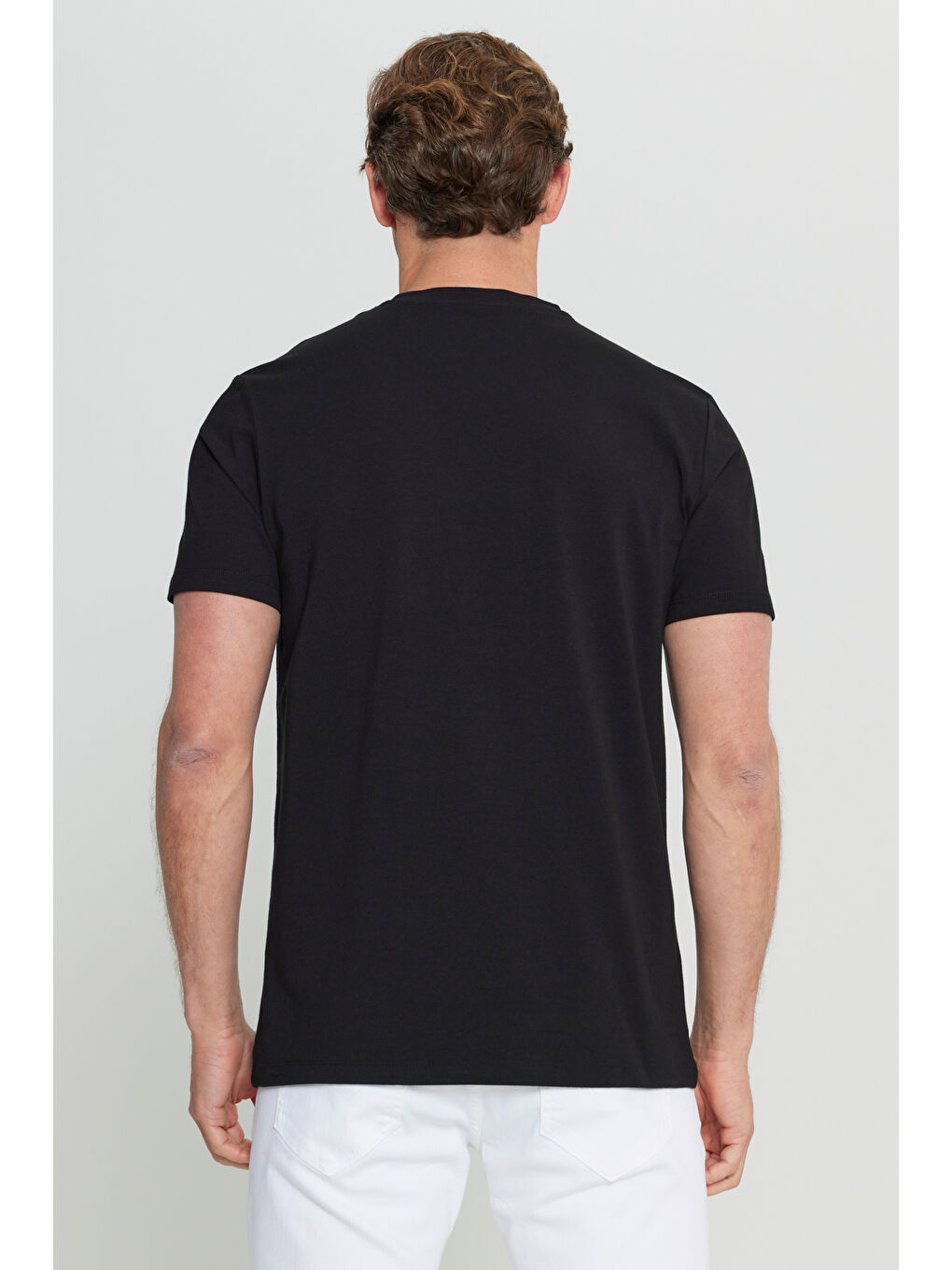 Erkek Siyah Pamuklu Slim Fit Dar Kesim Bisiklet Yaka Baskılı Esnek Tişört-4