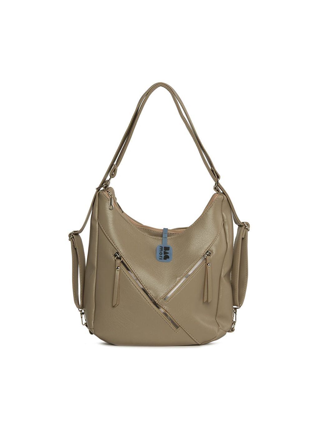 Bej Çift Fermuarlı Salaş Askılı ve Sırt Çantası