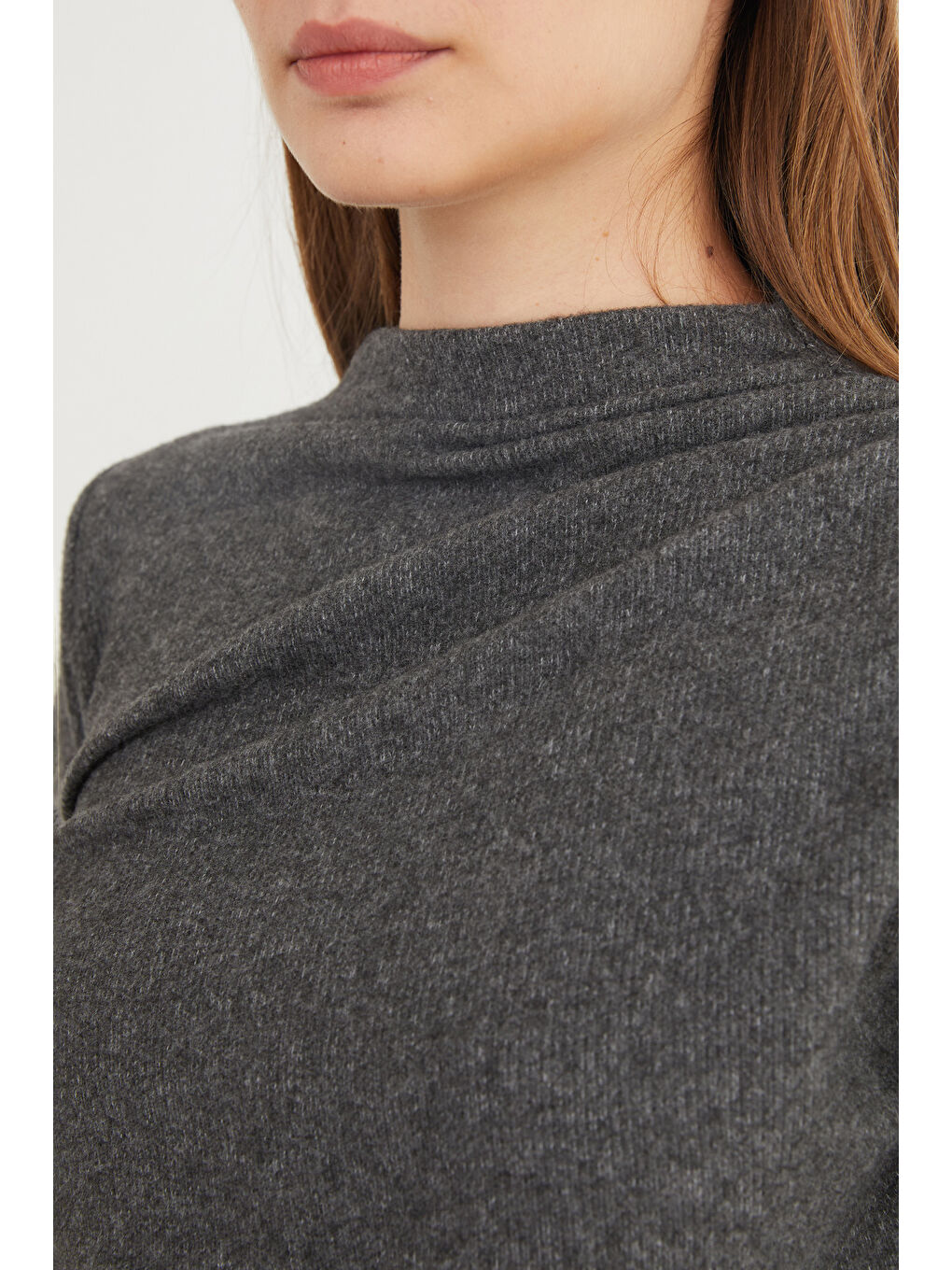 Antrasit Yanı Drapeli Dik Yaka Triko Bluz-4