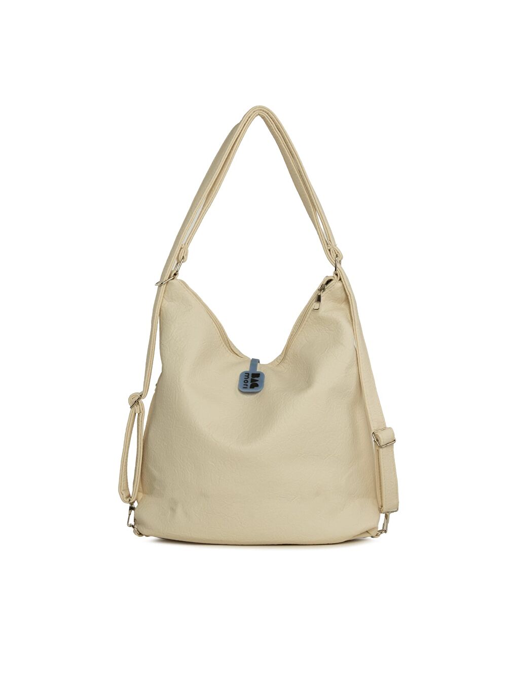 Ekru Yumuşak Dokulu Çift Yan Fermuarlı Askılı ve Sırt Salaş Çanta-2