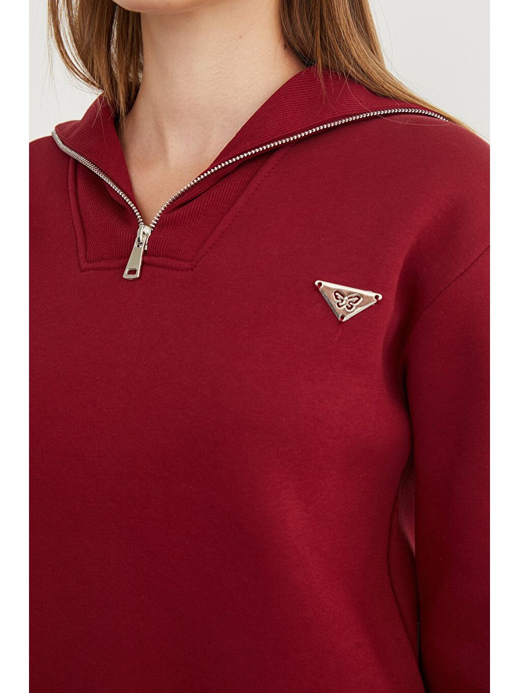 Bordo 3 İplik Üçgen Metal Armalı Sweatshirt-4