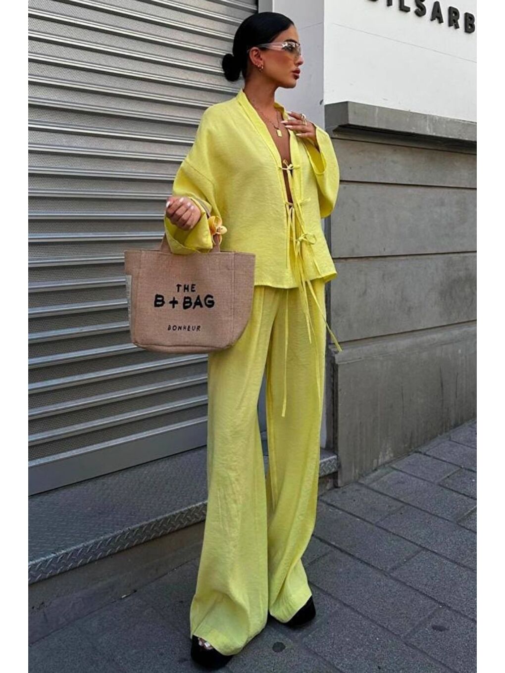 Sarı Fiyonk Bağlamalı Dokuma Milano Kumaş Takım-2