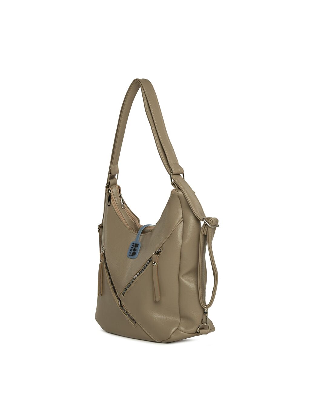 Bej Çift Fermuarlı Salaş Askılı ve Sırt Çantası-1