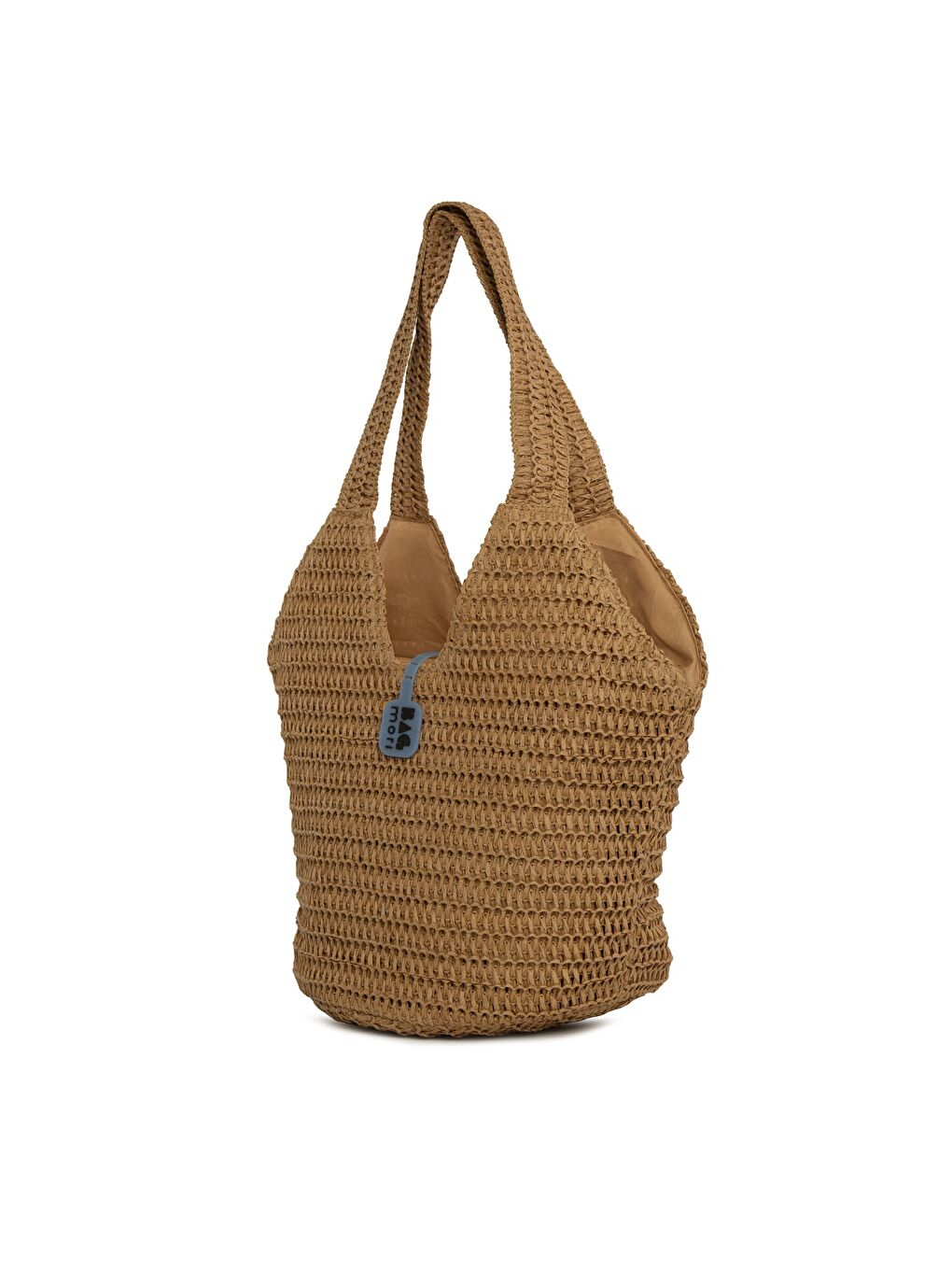 Bej Oval Kova Hasır Tote Çanta-1