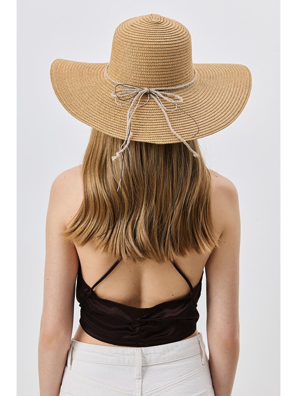 Bej Geniş Kenar Hasır Plaj Şapkası Y25730-13 Vizon-2