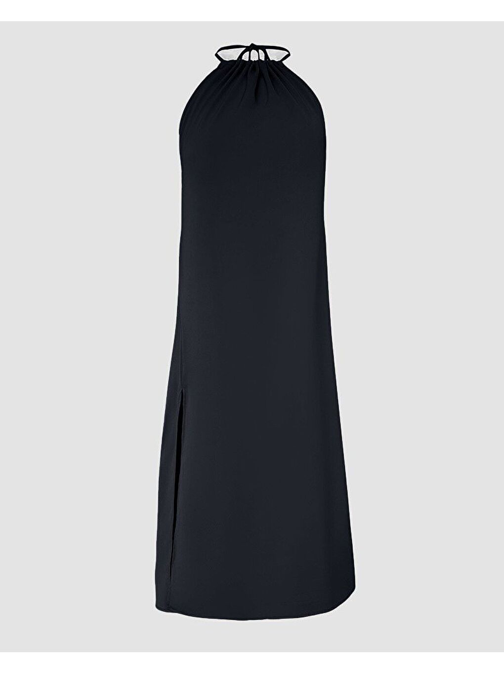 Siyah Kadın Boyundan Askılı Halter Kollu Viskon Elbise-3