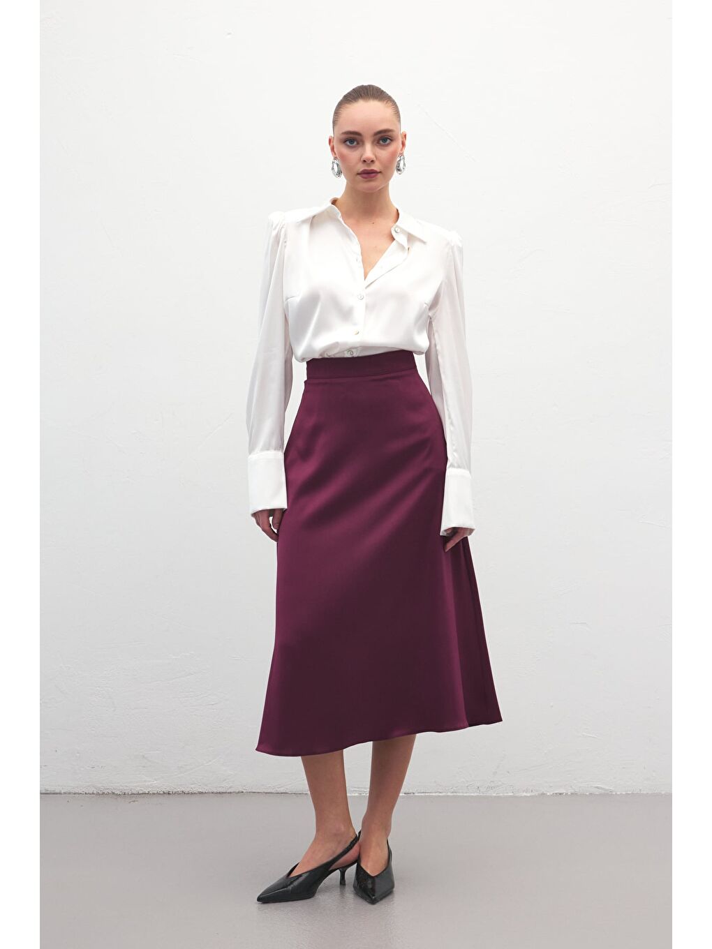 Midi Boy Saten Etek - Mürdüm