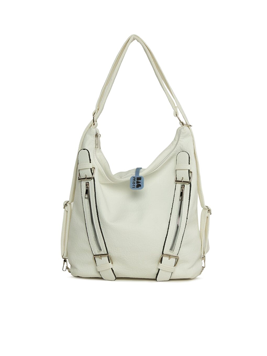 Beyaz Yumuşak Dokulu Kemer Detaylı Askılı ve Sırt Salaş Çanta