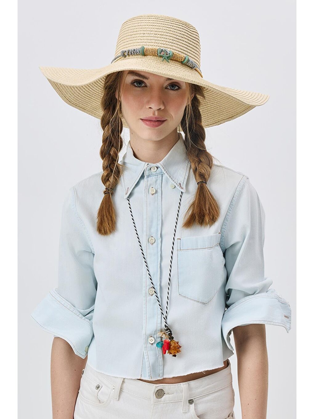 Geniş Kenar Hasır Plaj Şapkası Y25730-14 Bej