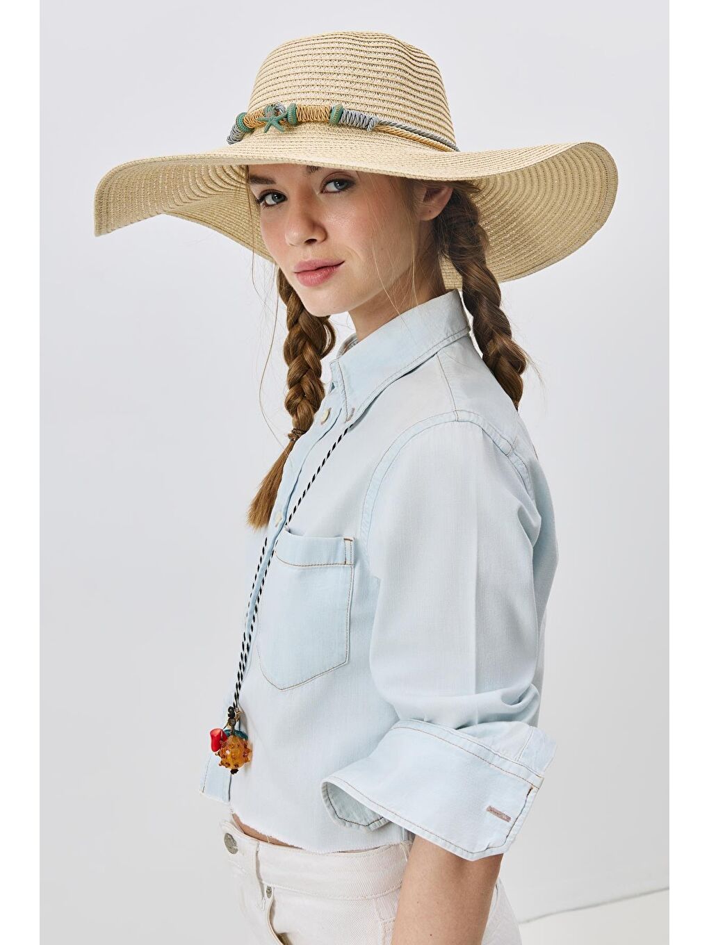 Geniş Kenar Hasır Plaj Şapkası Y25730-14 Bej-1