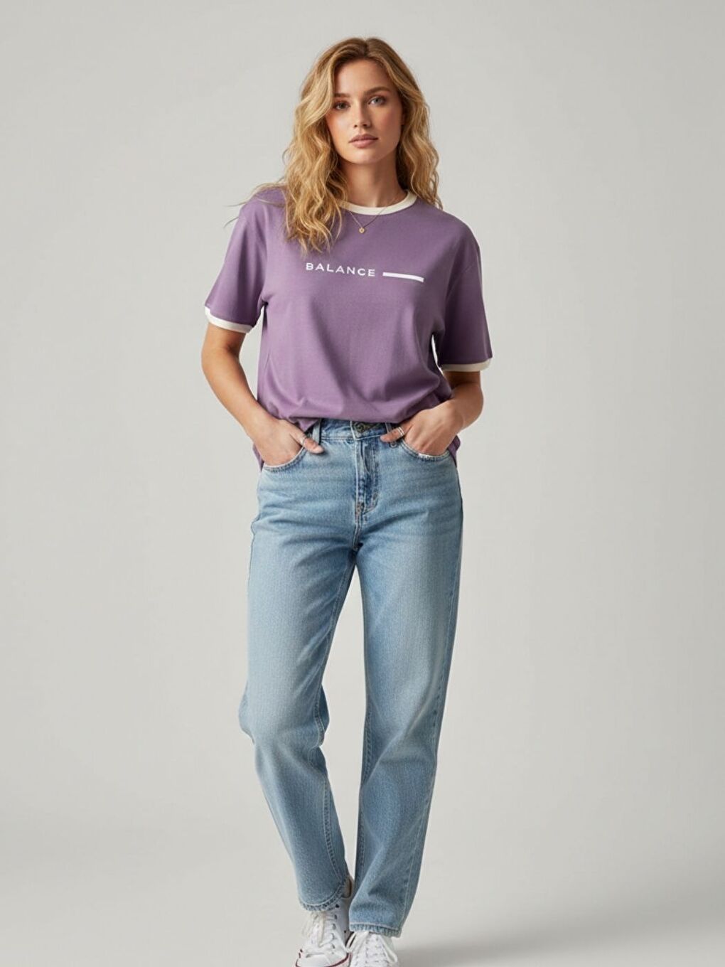 Unisex Lila Balance Penye Interlok Tişört