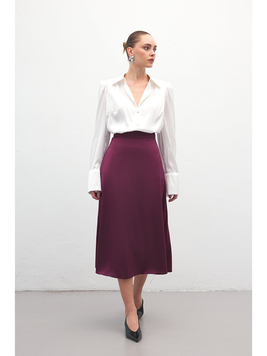 Midi Boy Saten Etek - Mürdüm-1