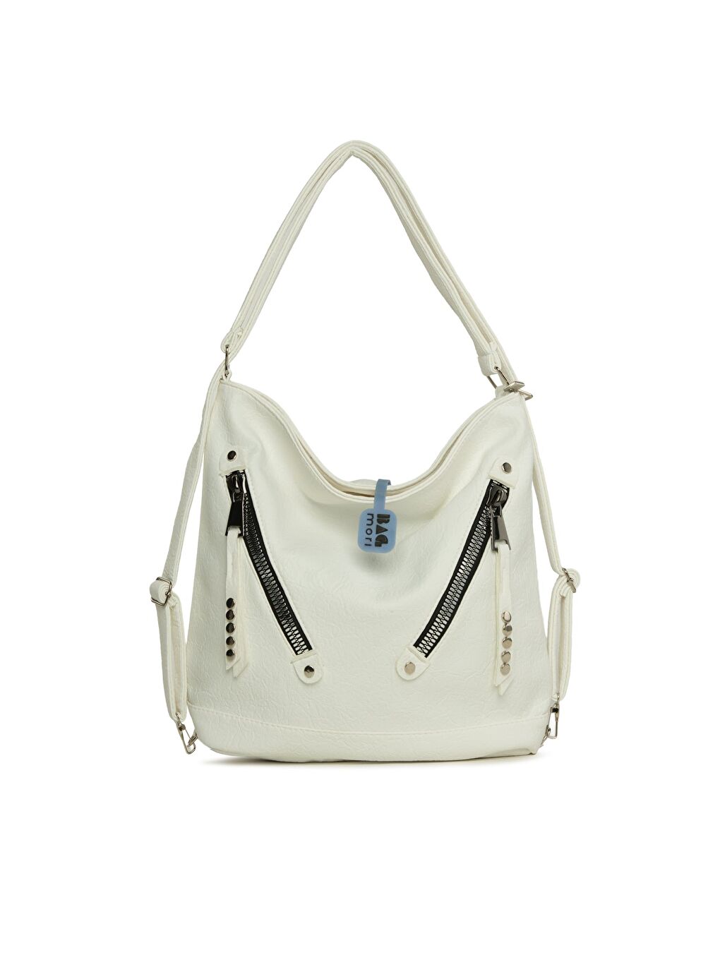 Beyaz Yumuşak Dokulu Çift Çapraz Fermuarlı Askılı ve Sırt Salaş Çanta