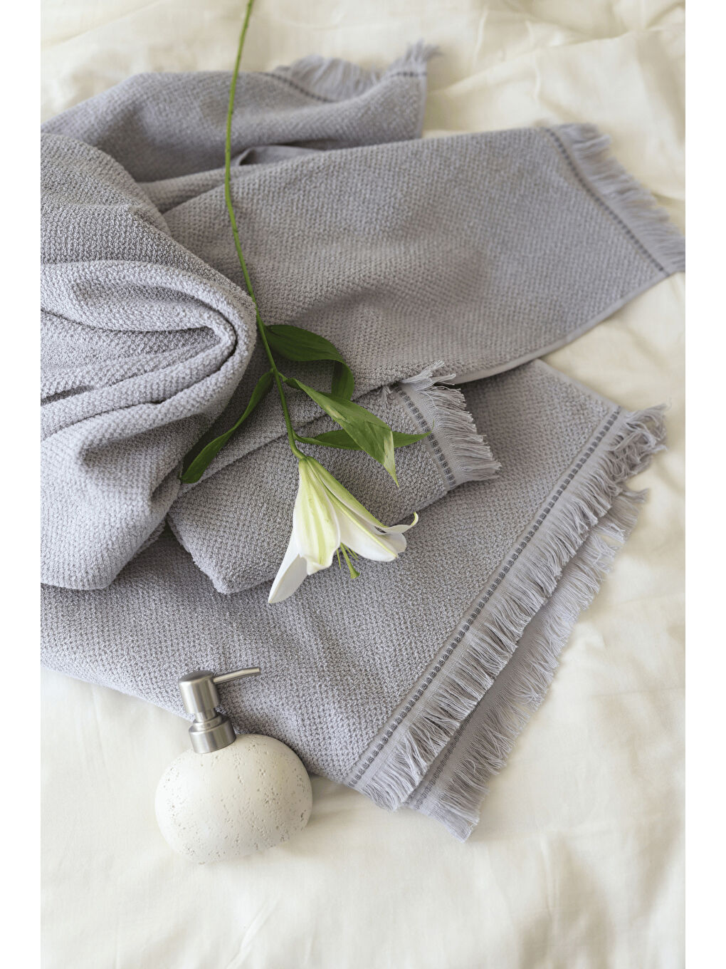 Travertine %100 Pamuk Yüz Havlusu 50x90 Gri-4