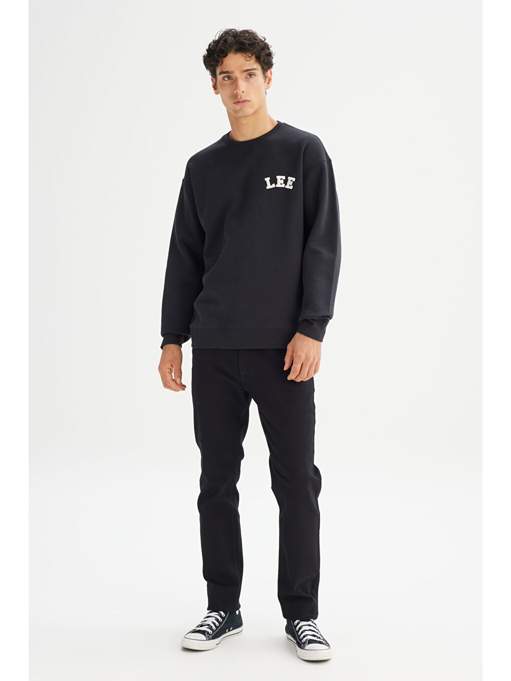 Siyah Pamuklu Relaxed Fit Bisiklet Yaka Logo Detaylı Sweatshirt-1