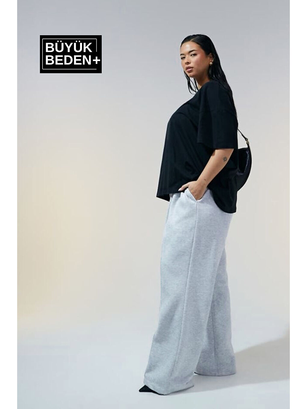 Siyah Kadın Büyük Beden Willams.Brooklyn Baskılı Bisiklet Yaka Tshırt SPR25BTSK15-1