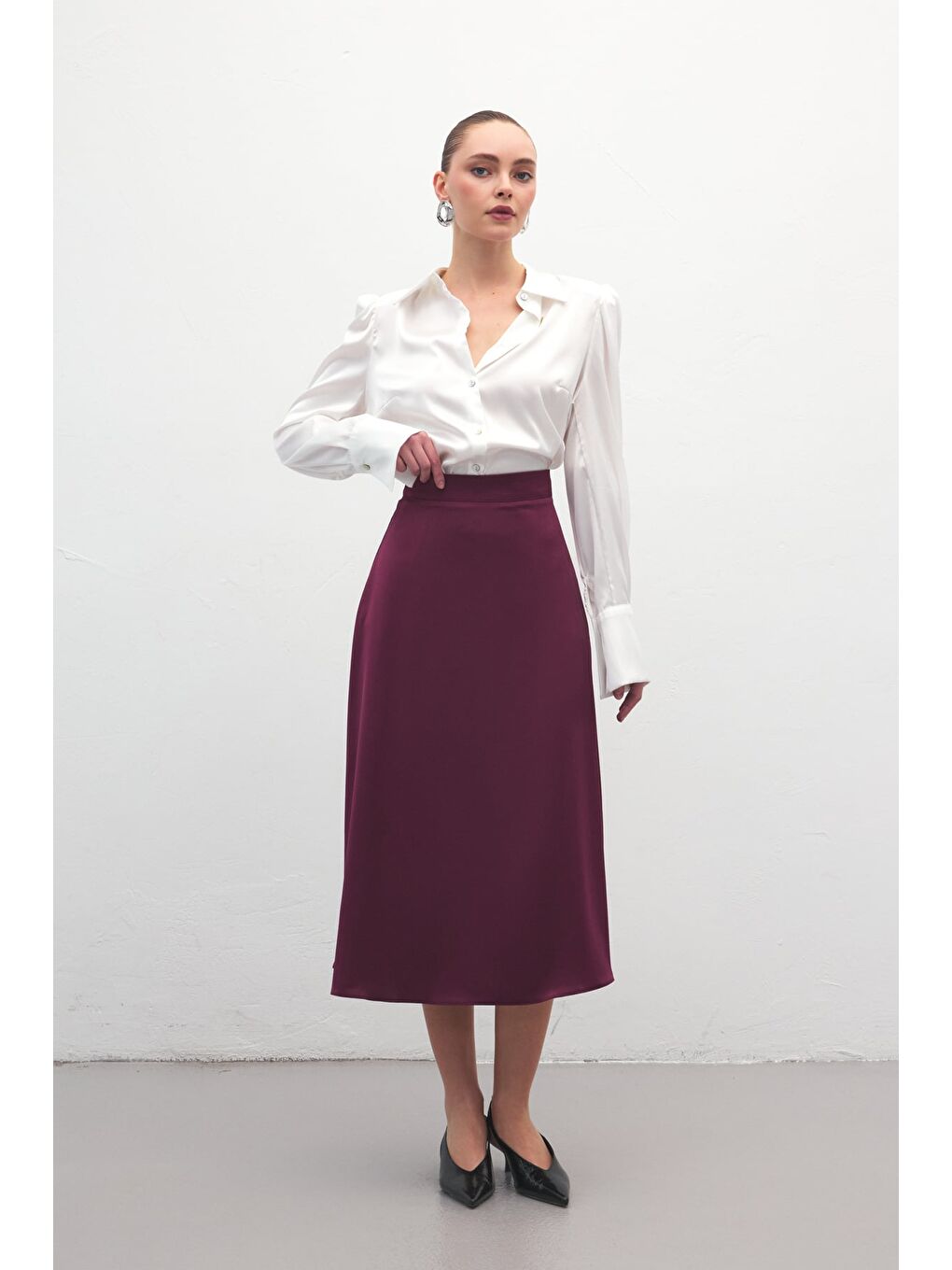 Midi Boy Saten Etek - Mürdüm-2