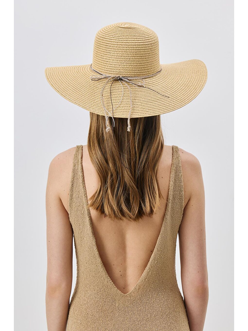 Geniş Kenar Hasır Plaj Şapkası Y25730-13 Orta Bej-2