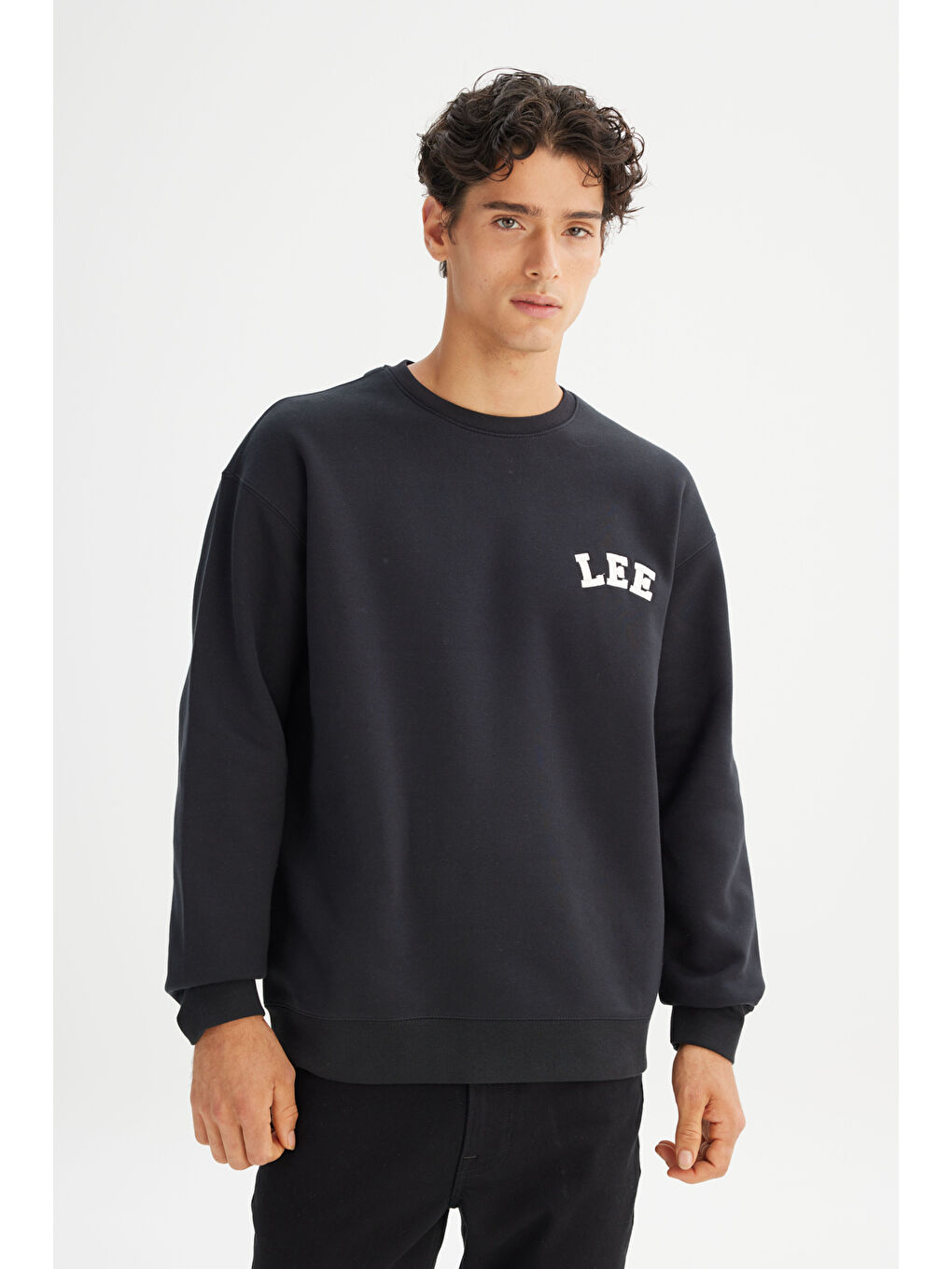 Siyah Pamuklu Relaxed Fit Bisiklet Yaka Logo Detaylı Sweatshirt-2