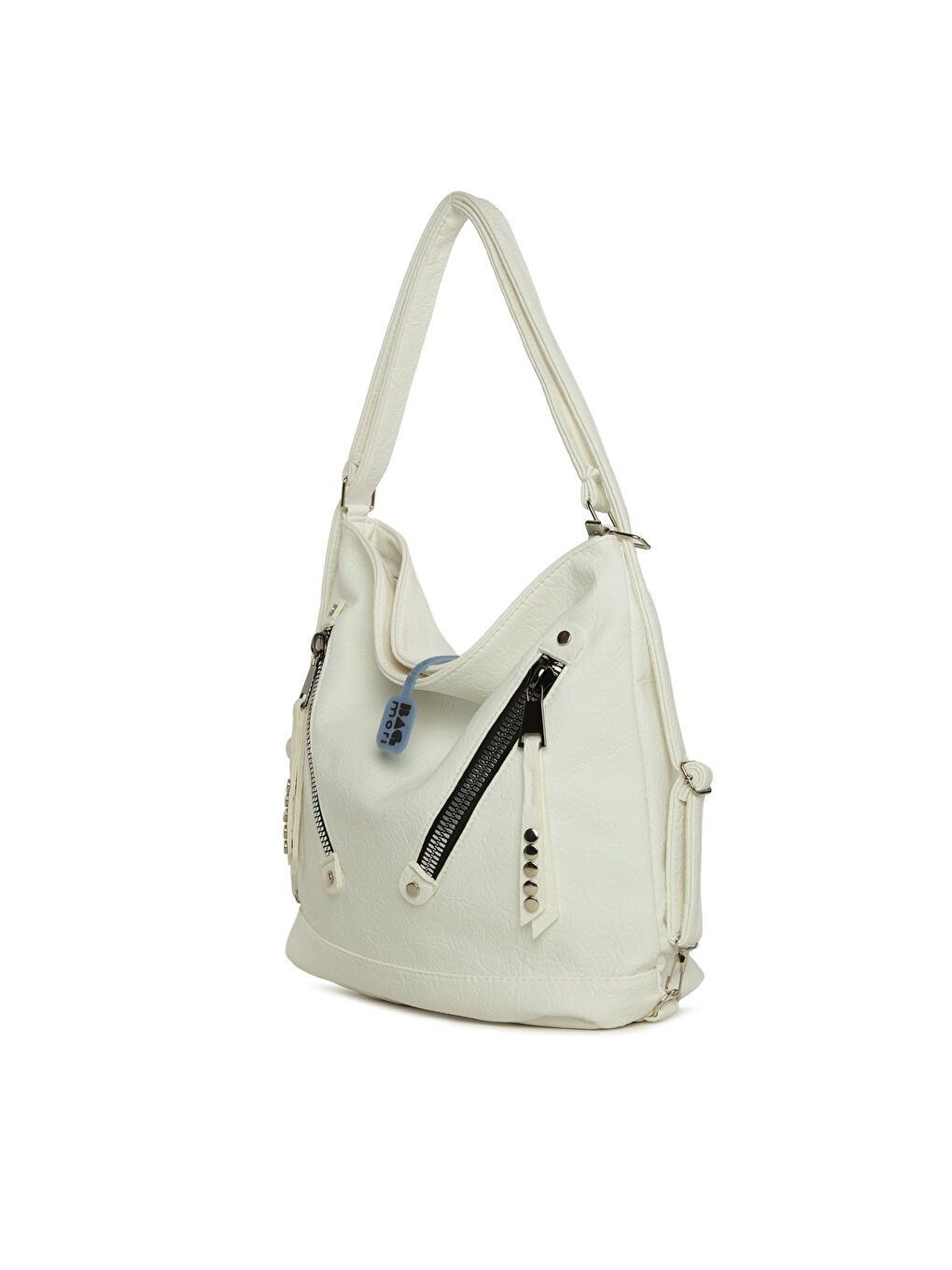 Beyaz Yumuşak Dokulu Çift Çapraz Fermuarlı Askılı ve Sırt Salaş Çanta-1