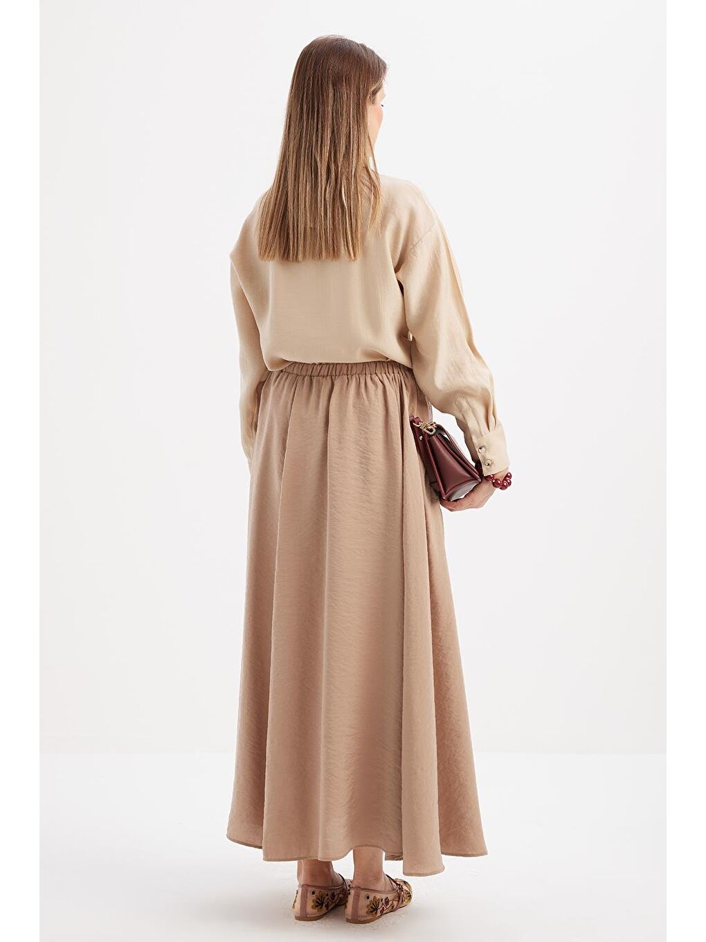 Bej Vizon-Lastikli Basic Etek-3