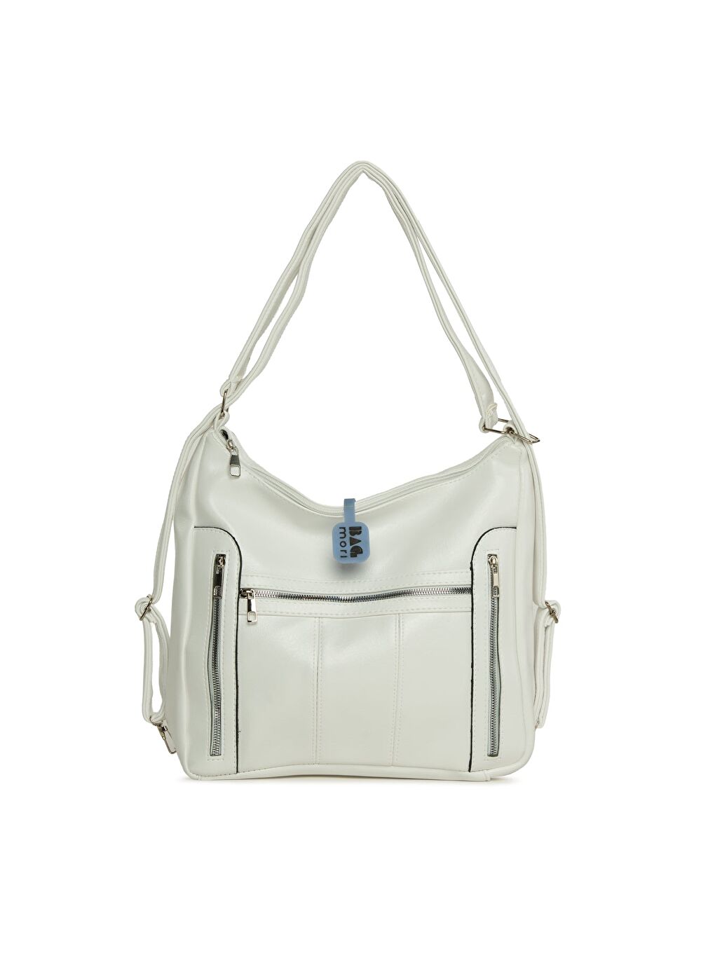 Beyaz Dik Fermuarlı Çok Gözlü Salaş Askılı ve Sırt Çantası