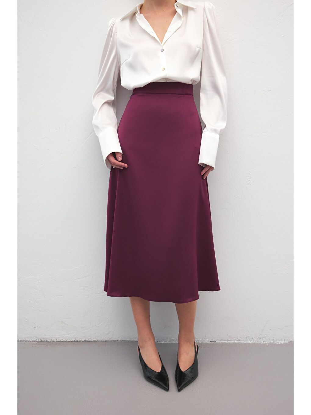 Midi Boy Saten Etek - Mürdüm-4