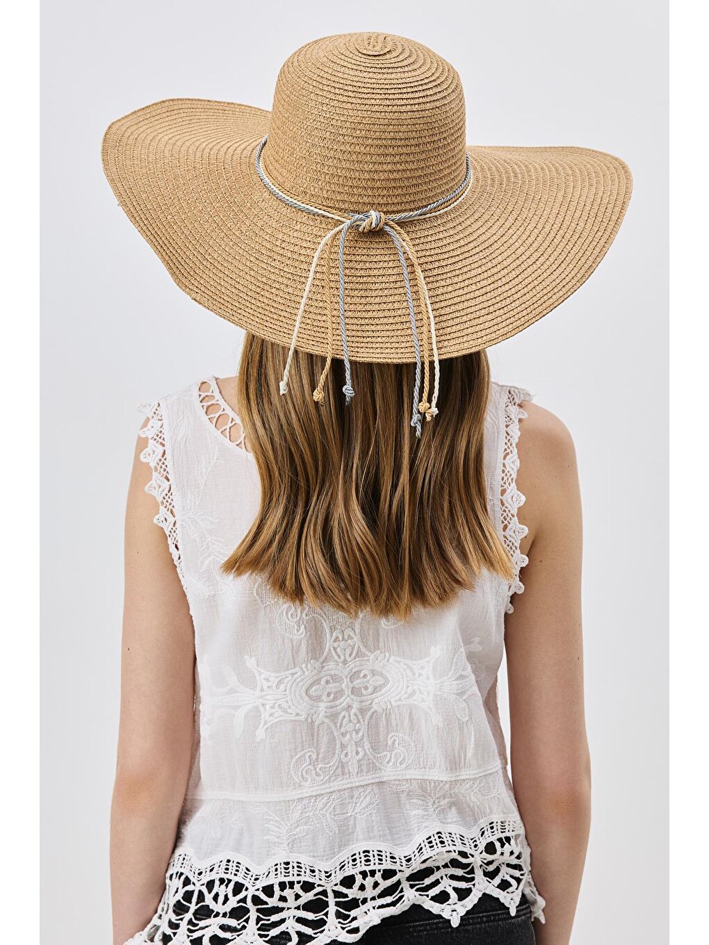 Bej Geniş Kenar Hasır Plaj Şapkası Y25730-14 Vizon-2