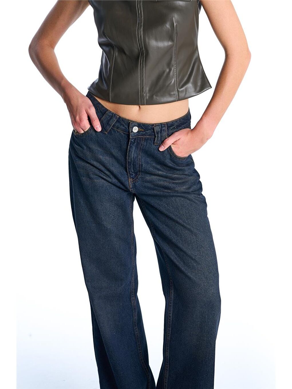 Haki Suni Deri Crop Top-4