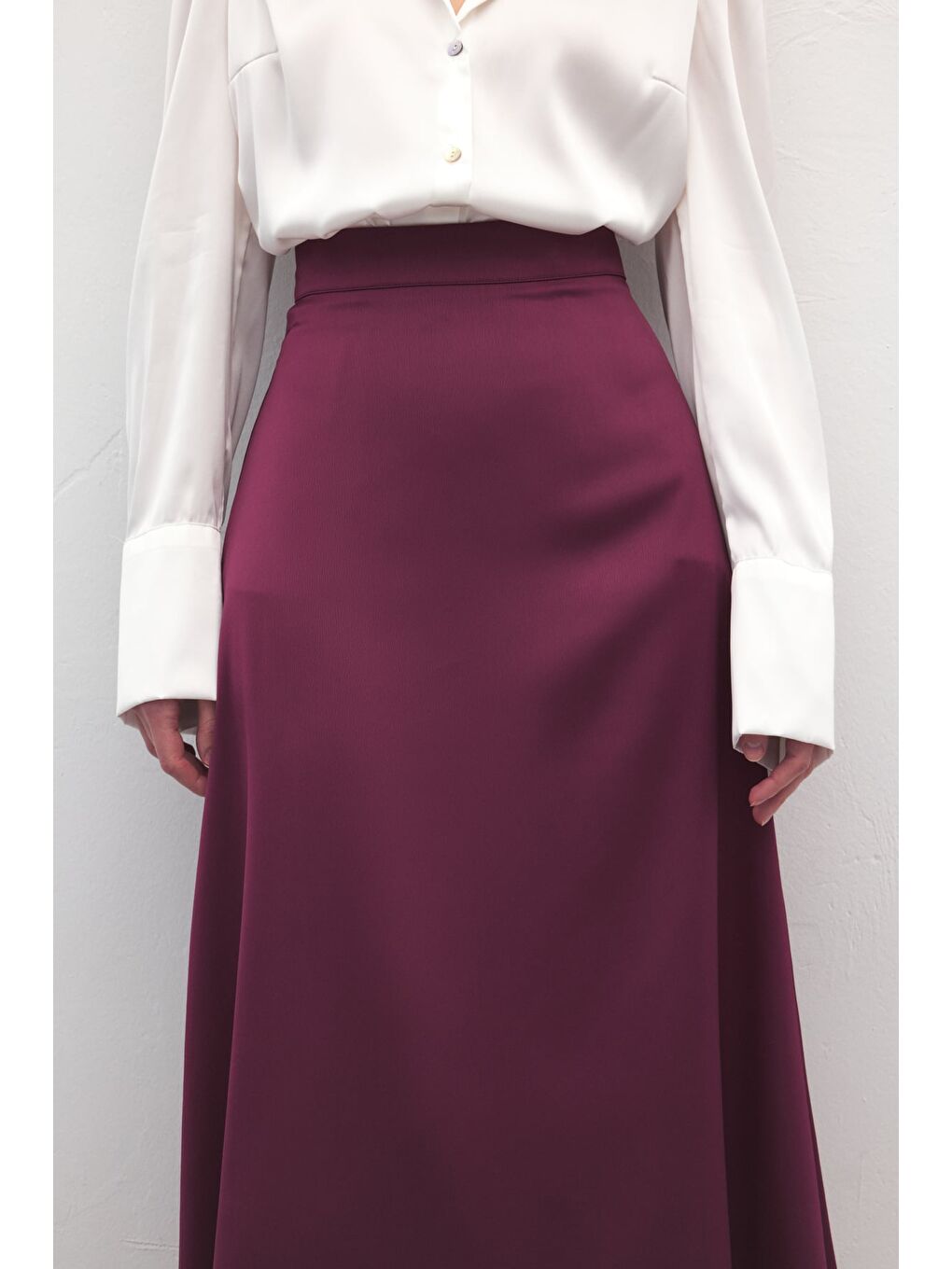 Midi Boy Saten Etek - Mürdüm-5