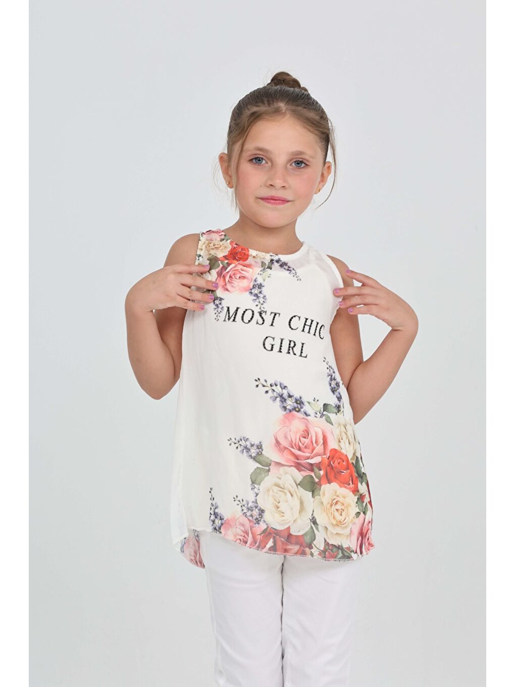 Ekru Kız Çocuk Atlet Most Chic Girl Baskılı-1