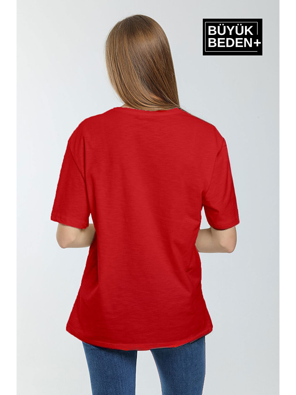 Kırmızı Kadın Büyük Beden Willams.Brooklyn Baskılı Bisiklet Yaka Tshırt SPR25BTSK15