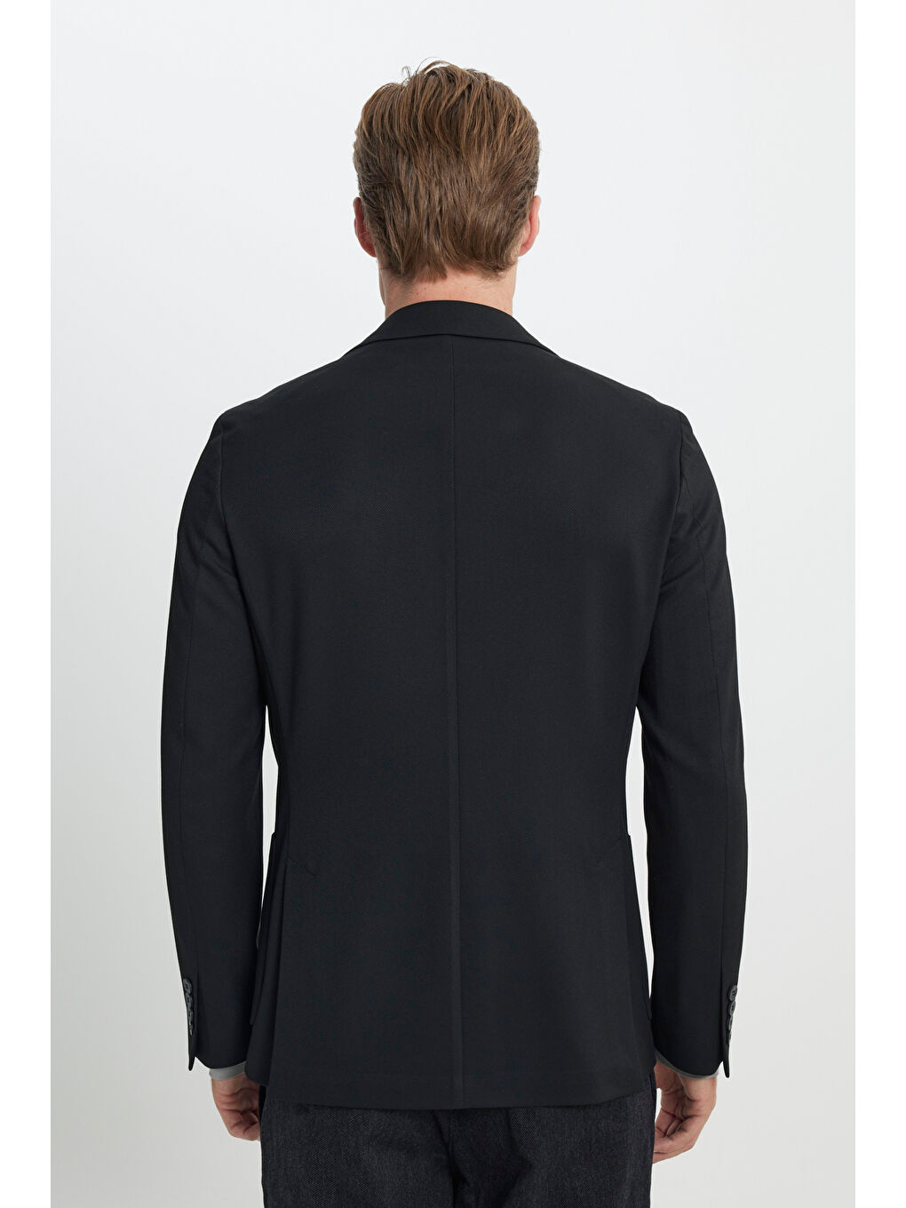 Erkek Siyah Slim Fit Dar Kesim Mono Yaka Beli Bağlamalı Diagonal Desenli Torba Cepli Takım Elbise-5